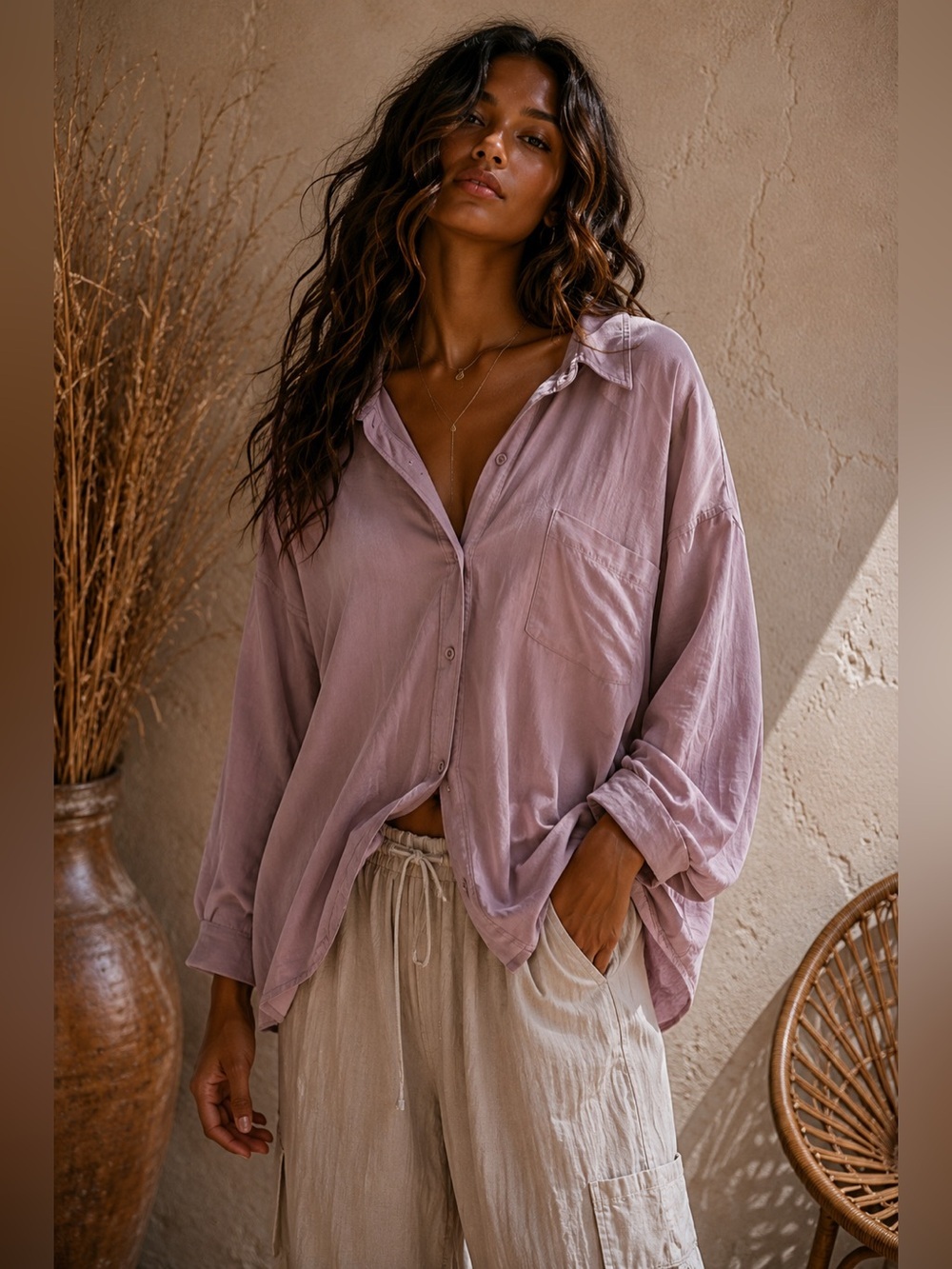 Relaxed Lavender Button-Up Shirt - Women